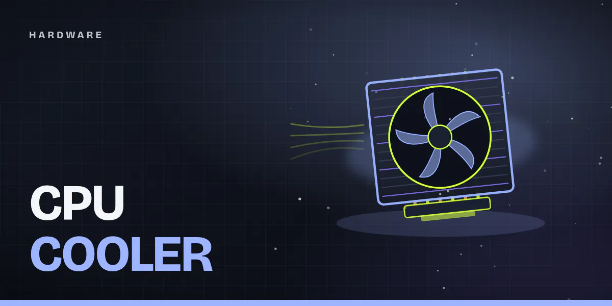 Cover image: stylized tower air cooler with a fan and a glowing blue outline on a dark esports background