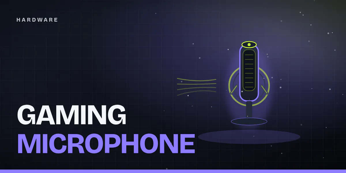 Cover image: a stylized USB desktop microphone with shock mount and violet glowing outline on a dark background