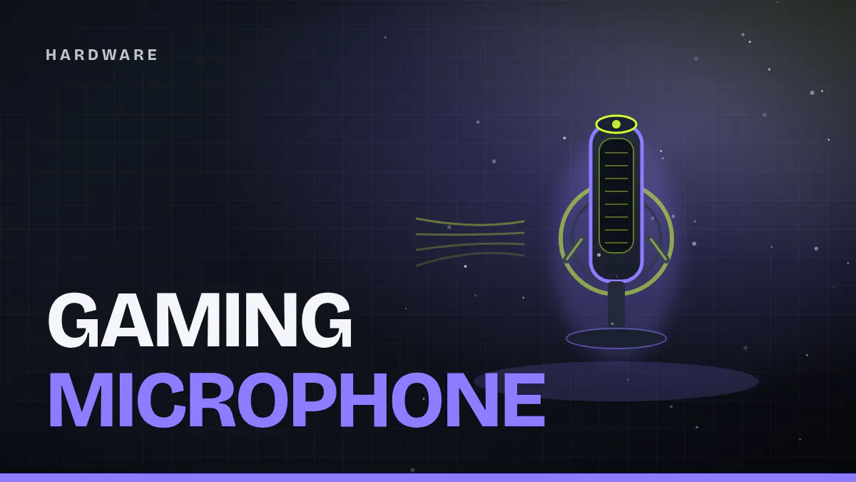 Cover image: a stylized USB desktop microphone with shock mount and violet glowing outline on a dark background