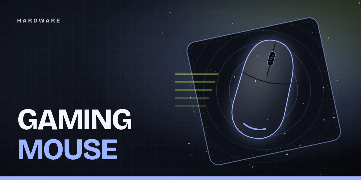 Cover image: a stylized gaming mouse seen from above with a blue glowing outline on a mousepad, surrounded by circles and motion lines