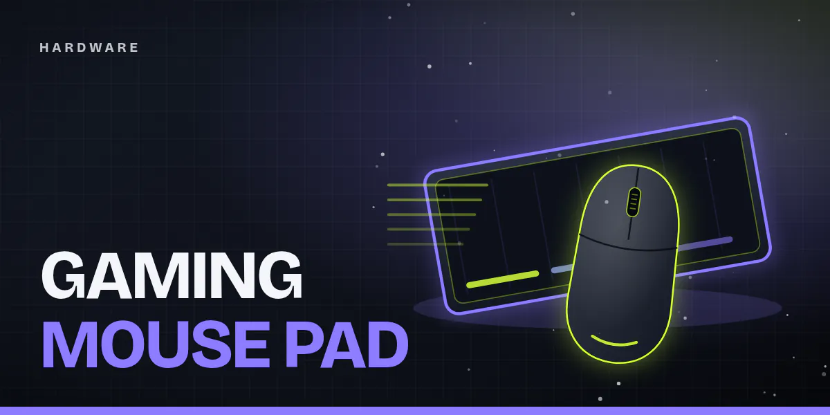 Cover image: a stylized gaming mouse pad in perspective with a mouse on it, size bars and a violet glowing outline on a dark background