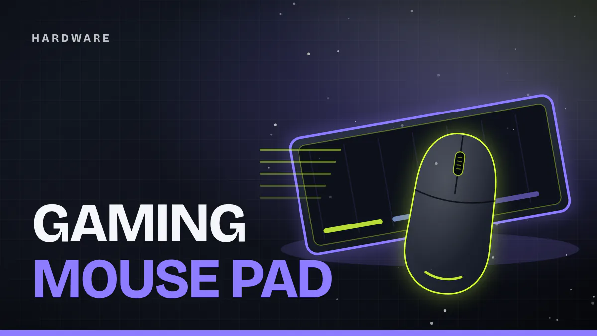 Cover image: a stylized gaming mouse pad in perspective with a mouse on it, size bars and a violet glowing outline on a dark background