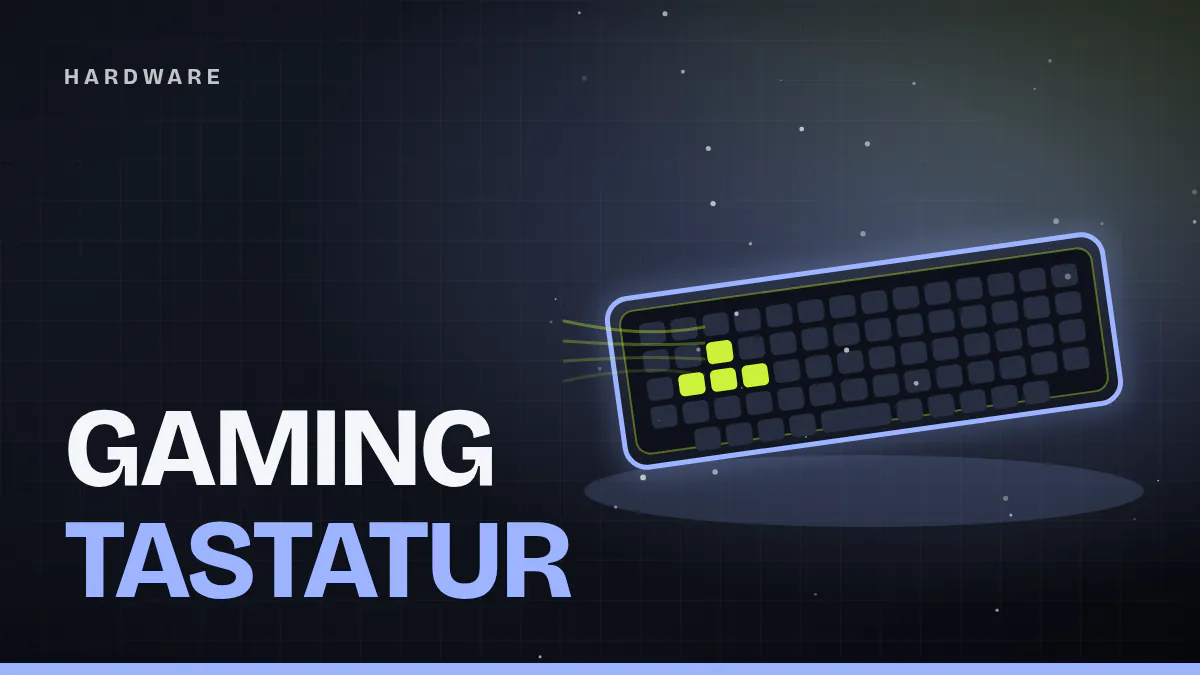 Titelgrafik: stilisierte Tenkeyless-Gaming-Tastatur mit akzentfarbenen Tasten und blauem Leuchtrand auf dunklem Hintergrund